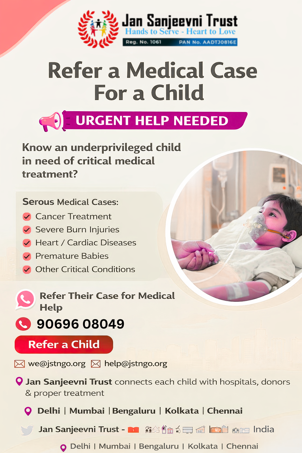 child medical assistance in India, NGO for child treatment, medical help for underprivileged children
